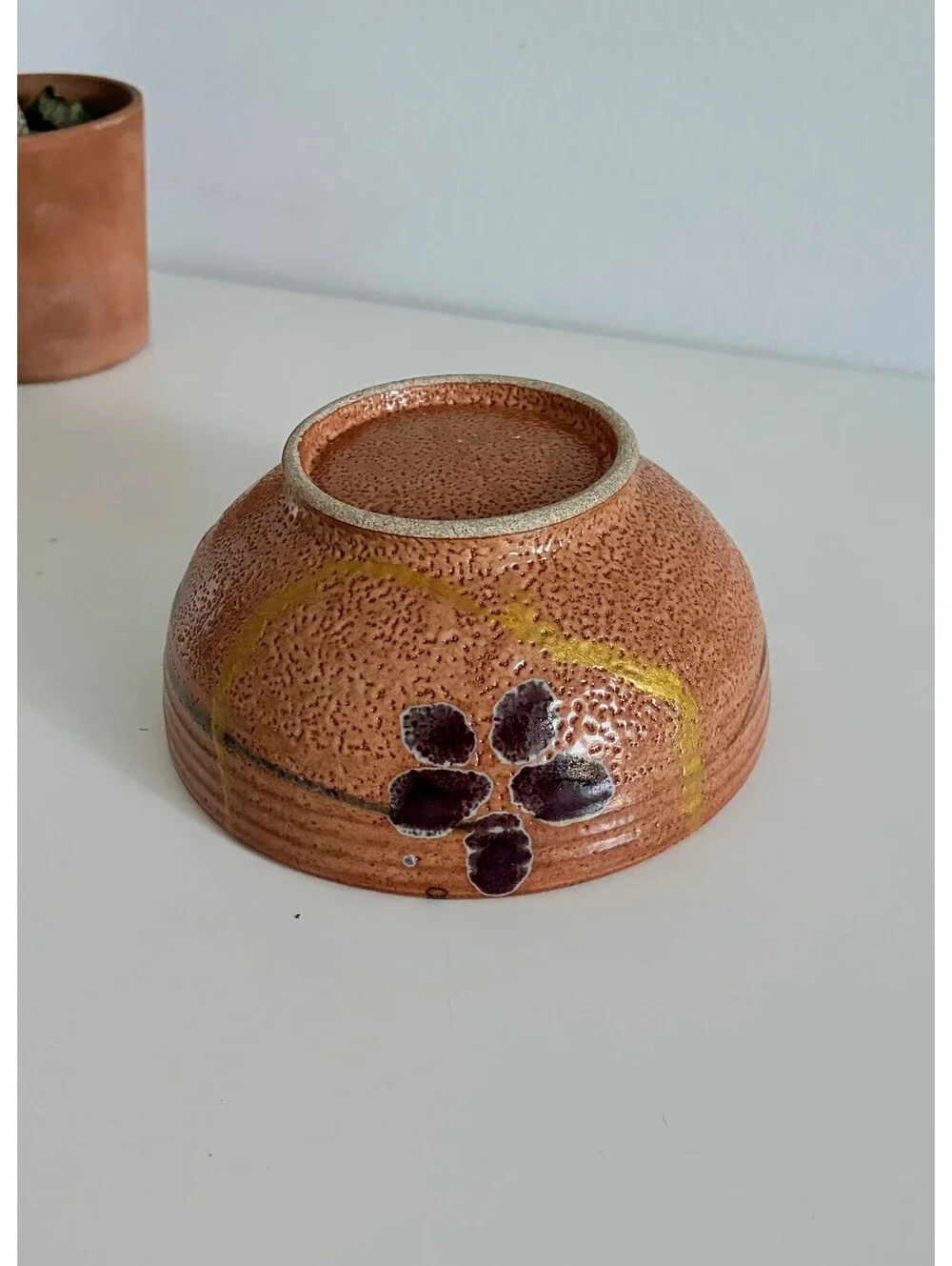 Kintsugi Stoneware Bowl Vintage Studio Pottery Speckled Hand Painted Florals